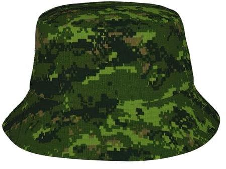 FRGMNT Fischerhut mit grünem Fischdruck, unisex, verstaubar, Outdoor-Anglerhut, Sommer, Reisen, Strand, Sonnenhut, Grün Armee Digital Camouflage, One size