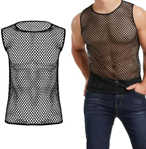 PLATEYTR Gilet a Rete da Uomo, Camicia Muscolare Aderente da Pescatore, Nera, Taglia XL