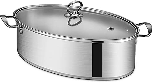 GLJTUO Pentola per Pesce A Vapore/Pentola per Zuppa Doppio Fondo in Acciaio Inossidabile Ovale Addensato Pollo al Vapore Pesce al Vapore Artefatto Domestico 39Cm