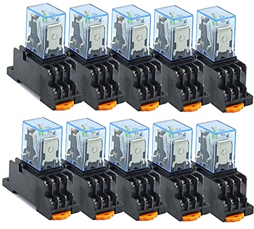 elektronischer Schalter 10PCS MY4NJ DC12V AC12V DC24V AC24V Spule 5A 4NO 4NC Led-anzeige Power Relais DIN Schiene 14 Pin zeit Relais mit Sockel (Size : AC 24V)