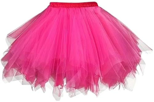 Boolavard Adulte Femmes 80's Tutu Jupe Couches Tulle Jupon Halloween Tutu (FR/ES, Alpha/Lettres, XXL, 3TG, Taille Normale, Taille Normale, Rose Rouge)