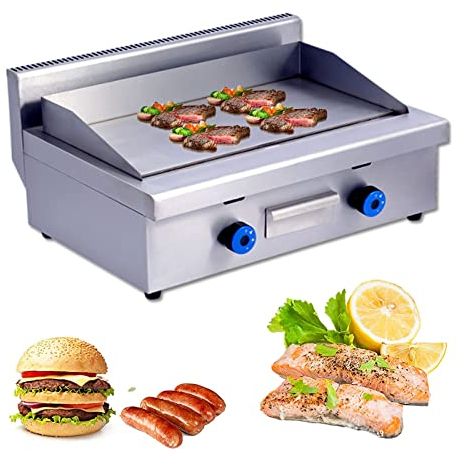 XNZJHPP Plaque de Cuisson Commerciale au gaz Propane, 2 brûleurs à gaz de Table en Acier Inoxydable, Plaque de Cuisson Teppanyaki, Gril Portable à Dessus Plat en Acier Inoxydable (722)