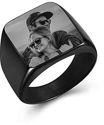Zysta Anello Sigillo Uomo Personalizzato con Foto in Acciaio Inossidabile Unisex Anello a Fascia Incisione Immagine Logo per Uomo Donna Anello Foto Memoriale Regalo Fidanzati Famiglia (Taglia 22)
