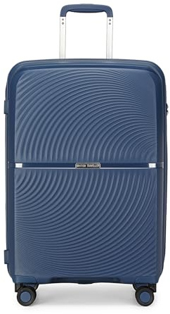 British Traveller 20 Suitcase Lightweight PP Hard Shell Trolley, Fashion Travel Carry on Hand Luggage Cabin Size, TSA Lock Check in Case with 4 Spinner Wheels (Navy)