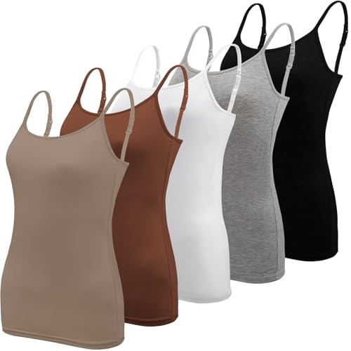 BQTQ 5 Pcs Women's Adjustable Spaghetti Strap Camisoles Undershirt Tank Tops, S