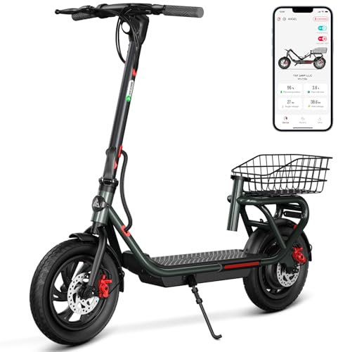 Etapas eléctricas 12 Pulgadas Scooter eléctrico Adultos Plegable E Step con App y Cesta Desmontable, Elecric Scooter 36V 10.4AH batería 25 km/h Velocidad 350W Motor, con Doble Freno y luz
