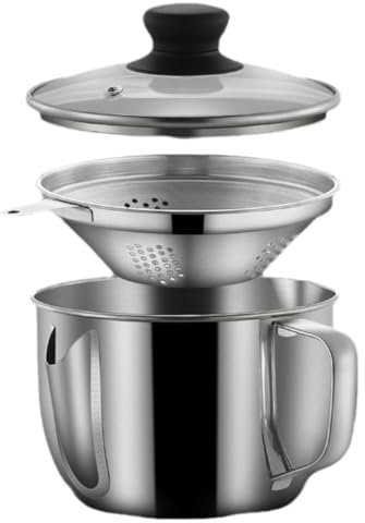 KWJNH Fat Separator jug Sauce Separator, Fat Oil Skimmer with lid, 304 Stainless Steel Separator Fat with R Bottom Cup, Sieve Soup