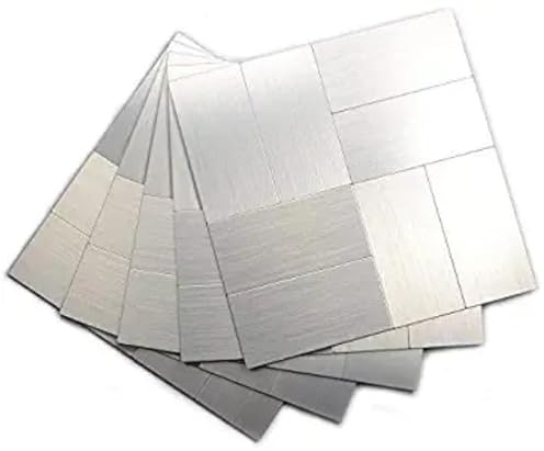 Yipscazo 10 PCS Stick on Wall Tiles Splashback for Kitchen, 11.8 x 11.8 Inches 3D Silver Peel and Stick Backsplash Tile for Bathroom, Laundry Room, Camper, Fireplace