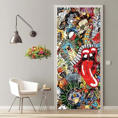 Türtapete Selbstklebend 77X200 cm Türaufkleber 3D Türfolie Selbstklebend Graffiti Karikatur Klebefolie Tür Türposter Tür Folie Wasserfest Wandbild für Schlafzimmer Wohnzimmer Bad Tür Tapete -MT619