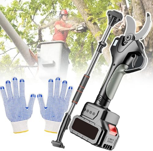vnmudzeo SéCateur éLectrique Rechargeable De Φ 40 Mm, avec Perche TéLescopique RéGlable De 130 à 210 Cm, SéCateur De Jardin sans Fil à Ouverture De 6 Cm