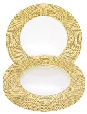 Stylish 33cm Gold Checkered Glass Charger Plate – Round Underplate Ideal for Weddings, Parties, Anniversaries, Birthday Party, Tableware and Catering Events - 6 Pcs