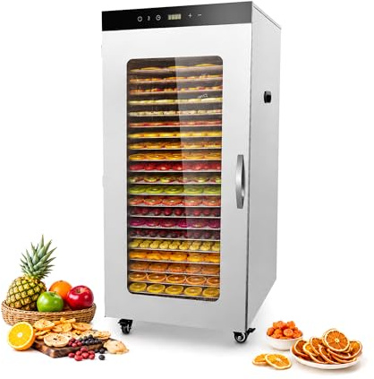 Hakka Déshydrateur Alimentaire Professionnel, 24 Plateaux, Pour Viande Séchée, Légumes, Fruits, Viande, Friandises pour Chiens et Herbes, en Acier Inoxydable, 2000 W