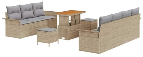 vidaXL Garten-Sofa-Set 10 pcs Beige Poly-Rattan, Garten und Terrasse, modernes Loungeset, robuster Rattan-Sofa, UV-beständige Materialien, leichtes Möbel