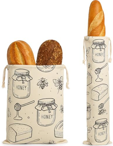 Eco-Friendly Natural Beeswax Bread Bags for Homemade Bread and Sourdough - Beeswax Wraps for Food, Biodegradable, Compostable, Aesthetic Patterns, Plastic-Free Packaging 2 Pack