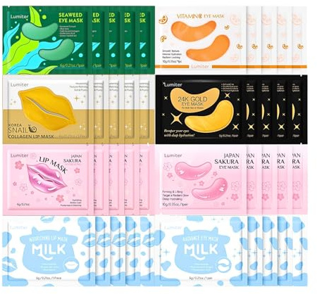 Under Eye Patches 25Pairs + Collagen Lip Masks Sheet 15Pcs, Gel Eye Masks for Puffy Eyes Dark Circles Under Eye Remover, Collagen Eye Patches, Pamper Gifts for Women&Girls Eye&Lip Care