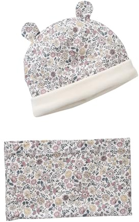Vertbaudet Geblümtes Baby-Set: Mütze & Rundschal mit Teddyfleece-Futter