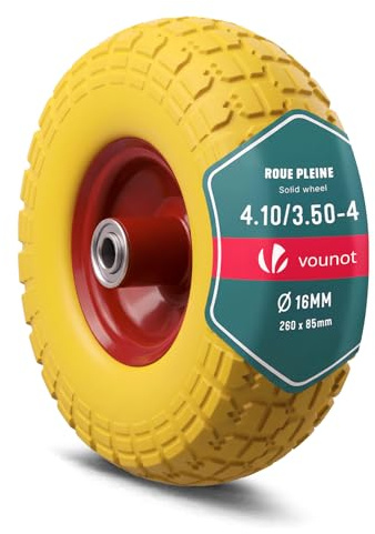 VOUNOT® Roue Increvable 3.5-4 en PU Roue de Brouette 260x85mm Alésage de 16 mm avec Roulements à Billes pour Diable Chariot et Remorque de Jardin Jaune
