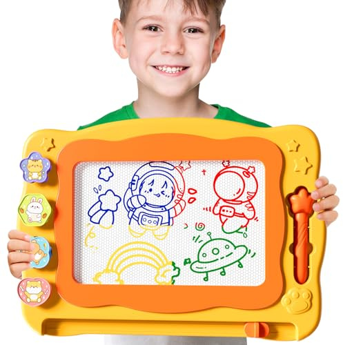 BLmukce Gran Tablero Magnético de Dibujo para Niños de 3 a 7 Años, Pizarra Borrable de Dibujos con 4 Colores, Juguetes Educativos de Aprendizaje