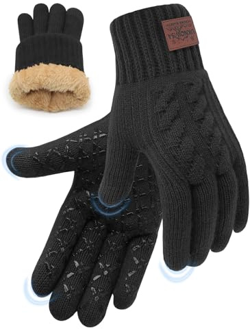 UKNOWISA Winter Gloves for Men Women, Warm Fleece Lined with Touch Screen, Thermal Knit with Anti-Slip for Running Driving