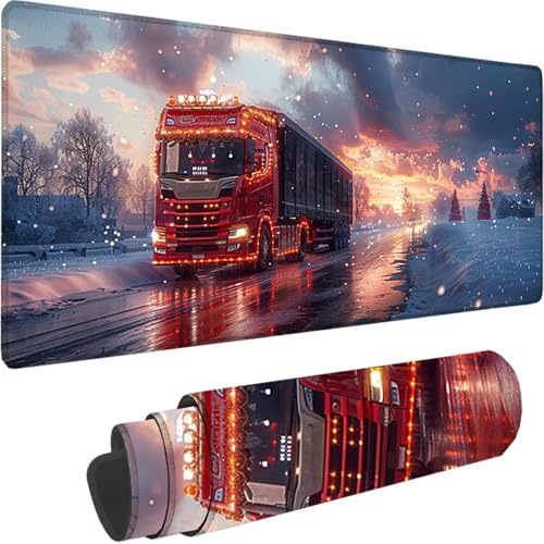 Tapis de Souris Gaming Gris, Grand Tapis de Souris XXL 600 x 400 x 3 mm, Camion Mouse Pad pour Clavier et Bureau, avec Bords Surpiqués et Dos Antidérapant Mousepad for Gamer Bureau Decor, Cadeau 8-K