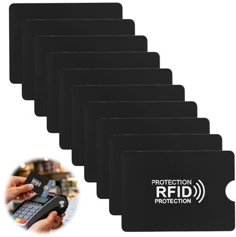 JRILUO RFID - Funda para tarjetas de 10 unidades, protección NFC, antiescaneo, antirrobo, antimagnética, cubierta de aluminio para tarjetas de crédito, tarjetas de crédito, billetera (negro)