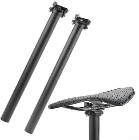 Tige de selle en fibre de carbone pour VTT et vélos de route avec texture 3K et UD, tube droit ultra léger de 186 g avec échelle de hauteur intégrée pour le réglage du siège (UD 27,2 x 400 mm)