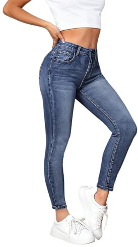 shownicer Jean Femme Taille Haute Jeans Pantalon Elastique Jeggings Jean Legging A Bleu Foncé XS