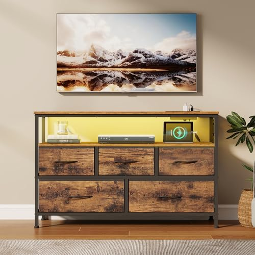 SONGMICS Chest of Drawers, Storage Unit, Steel, MDF, Non-Woven Fabric, for Bedroom, LGS723KD03