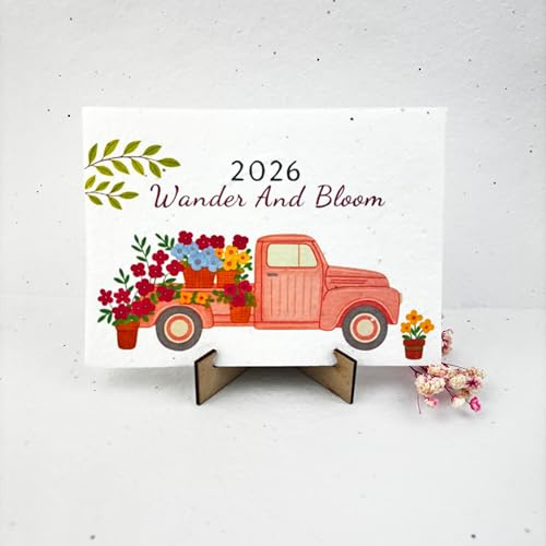 Pflanzbarer Saatpapier Tischkalender/Table Calendar 2026: Reisethema, Wildblumensamen, VEGAN, Gift Set, achhaltig, Umweltfreundlich