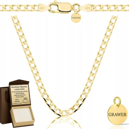 ZELYA Vergoldete Silberkette Cubana 925/585 14K – Goldkette Damen Herren Panzerkette Cuban Chain Schmuck Halskette Gold Necklace Men Jewellery, Box mit Gravur für ein personalisiertes Geschenk