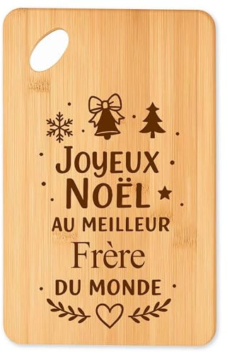 Planche à Découper Joyeux Noël au Meilleur Frère du Monde - Plateau Apéro en Bambou Cadeau Noël Gravé Collègue Cuisine Barbecue