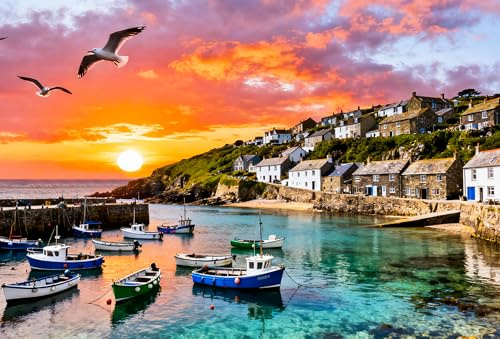 Jigsaw Puzzles for Adults 1000 Pieces, Recycled Paper Jigsaw Puzzle 1000 Pieces - Fun, Difficult & Challenging Family Game for The Whole for Women, Gifts for Men, 70 * 50 cm, Theme: Harbor Sunset