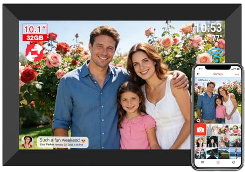 FRAMEO WiFi 10 Digital Photo Frame 32GB Electronic Digital Picture Frame with 1280x800 IPS Touch Screen Auto-Rotate Share Photos/Videos Instantly via Frameo App, for Grandparents & Family