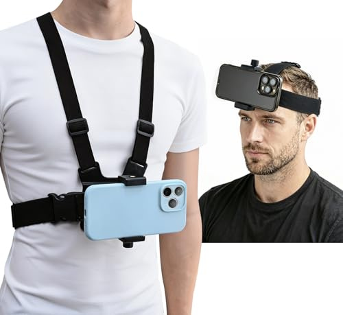 Phone Chest Mount Strap Holder | Body Phone Mount, Head Strap for POV VLOG, For iPhone, GoPro, DJI Osmo Pocket 3, Insta360 X3 X4, Samsung