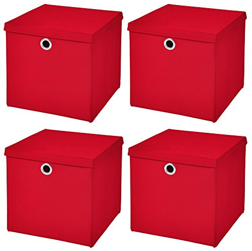 Stick&Shine 4x Aufbewahrungs Korb Rot Faltbox 33 x 33 x 33 cm Regalkorb faltbar mit Deckel