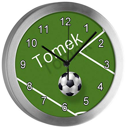 CreaDesign Kinder Funkwanduhr mit Name personalisiert, Kinderzimmer Funkuhr Analog und geräuscharm, Wanduhr Kind Fußball