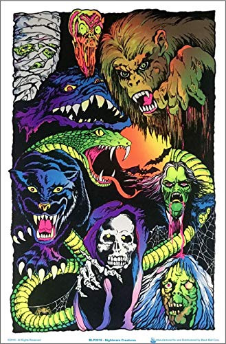 Scorpio Posters Nightmare Creatures Blacklight Poster - Authentic Blacklight-Reactive Flocked Material - 23 x 35