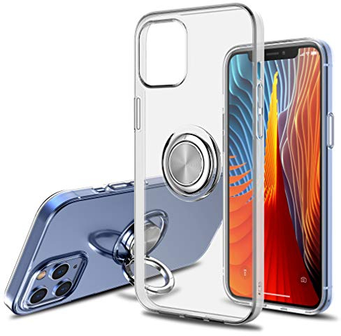 SORAKA Clear Case for iPhone 12/12 Pro with 360 Rotating Ring Holder Slim Fit Soft TPU Transparent Case with Metal Plate for Magnetic Car Phone Holder