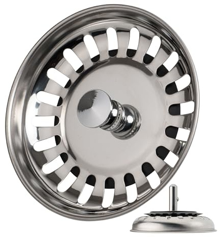 Filtro a cestello per lavello, Ø 83 mm, raccordo del cestello sporge di 30 mm in profondità nello scarico, perno del raccordo Ø 7,8 mm, filtro universale lavello, tappo per cestello in acciaio inox