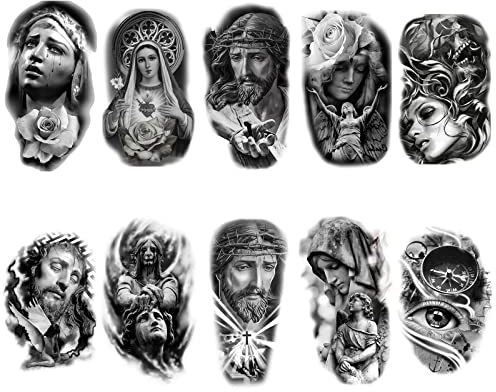 Tatuaggi temporanei realistici uomo, donna tatuaggi autoadesivi, tatuaggi artificiali, Gesù, angelo, cacciatore, orologi, per grandi tatuaggi unisex temporanei (modello 1)