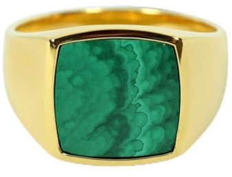 Sprezzi Fashion Herren Ring Siegelring mit Malachit Stein grün 925 Silber vergoldet massiv quadratisch eckig poliert glänzend | Männer-Schmuck aus Deutschland mit Geschenkbox (60)
