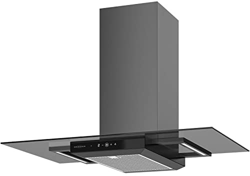 Oranier Wandhaube 90 cm mit Glasschirm Rada - große schwarze Abluft Dunsthaube mit 4 Leistungsstufen Touch Conrol LED Beleuchtung & Komplett-Schacht