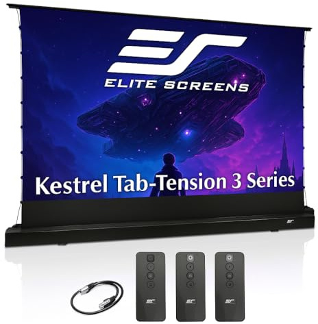 EliteProjector Screens Kestrel Tab-Tension 3 CineWhite, 122 Diag., 16:9 Aspect Ratio, ISF Certified 4K/8K Ultra HD Electric Floor-Rising Motorized Tab-Tensioned Front Projector Screen, FTE122H3