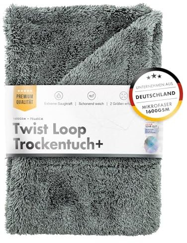 Chemicalworkz® Premium Mikrofaser Trockentuch 1600 GSM grau 80x50cm - extrem saugstarkes Mikrofasertuch Autopflege | Fusselfrei, Streifen- & schlierenfreies Trocknen | Für Auto, Motorrad & Dusche