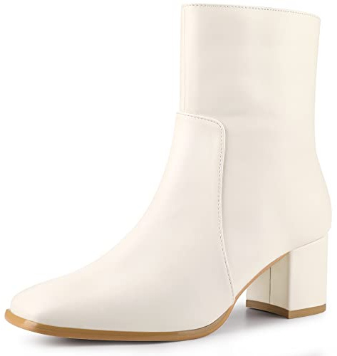 Allegra K Botines con tacón de bloque con cremallera lateral y puntera cuadrada para mujer, crema, 40 EU