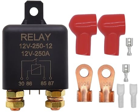 HISports 12V 250A Trennrelais Auto Relais Hochleistungs für Kfz, LKW, Boot | Mit 2-Polige Basis + 2 Anschlüsse, Split Laden