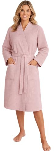 Morgenstern Bademantel Damen Leicht 100% Baumwolle OEKO-TEX® Waffelstoff Waffelpique Waffelmuster Paula Rosa L