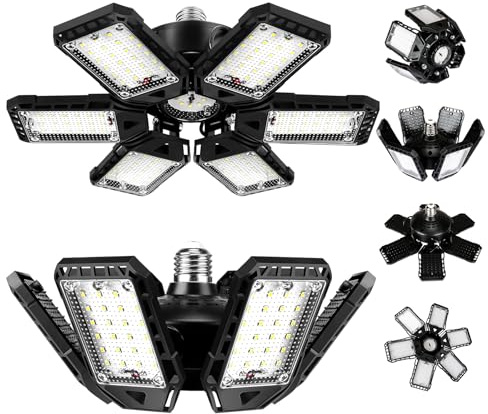 LED Garage Lights Bulb 2 Pack 180W 18000LM 6500K Led Shop Light with 6 Plus 1 Deformable Panels Basement Barn Ceiling Lights for E26/E27
