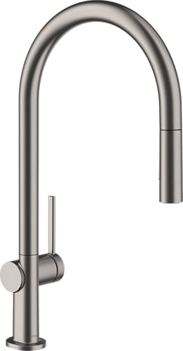 hansgrohe Talis M54 - Küchenarmatur mit Brause ausziehbar, 2 Strahlarten, Wasserhahn Küche mit Auslaufhöhe 210 mm, Mischbatterie Küche 360° schwenkbar, Brushed Black Chrome, 72800340