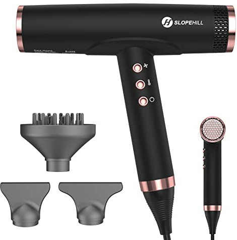 slopehill Ionen Haartrockner, 110,000RPM Bürstenloser Motor Schnelles Trocknen Föhn mit Magnetischer Diffusor, Wenig Lärm/Biokeramische Technologie, für Zuhause, Reisen, Salon (Mattschwarz) 2